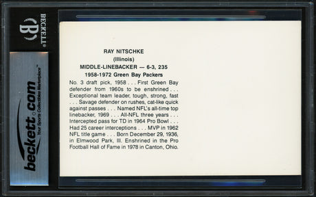 Ray Nitschke Autographed Postcard Green Bay Packers Auto Grade Gem Mint 10 "HOF 1978" Beckett BAS #17401885