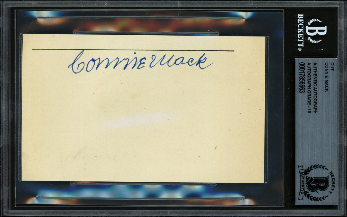 Connie Mack Autographed 3x5 Cut Signature Philadelphia A's Auto Grade Gem Mint 10 Beckett BAS #17856663