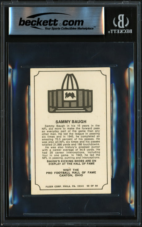 Sammy Baugh Autographed 1975 Fleer Card #50 Washington Redskins Beckett BAS #17856728