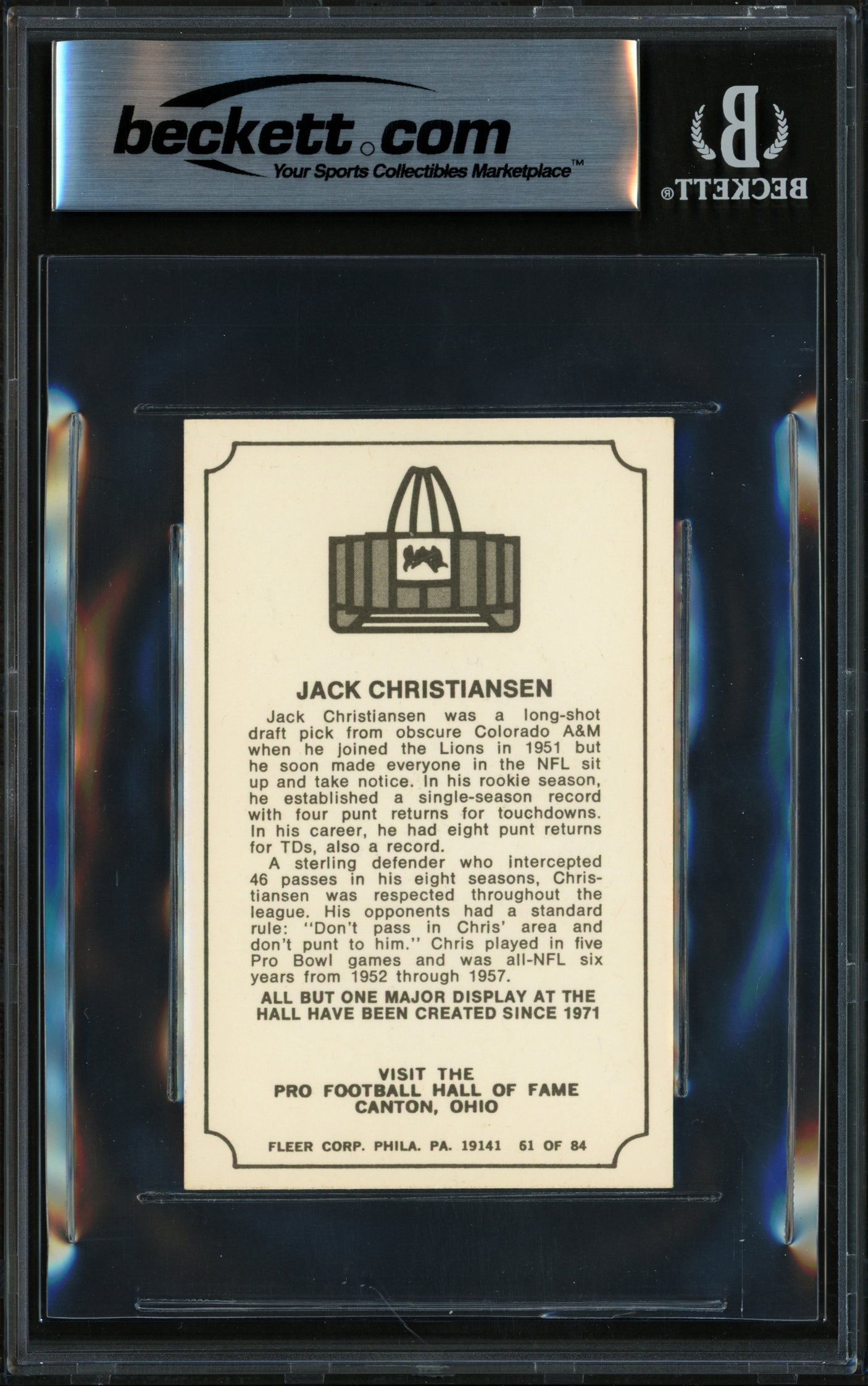 Jack Christiansen Autographed 1975 Fleer Card #61 Detroit Lions Beckett BAS #17856740