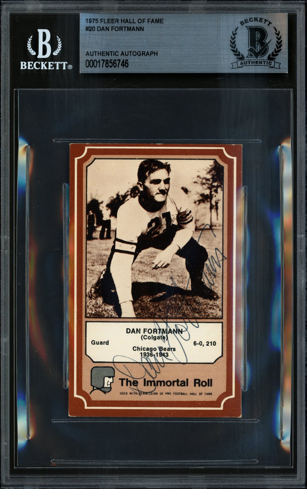 Dan Fortmann Autographed 1975 Fleer Card #20 Chicago Bears Beckett BAS #17856746