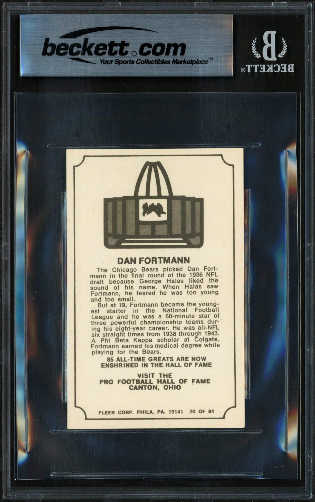 Dan Fortmann Autographed 1975 Fleer Card #20 Chicago Bears Beckett BAS #17856746