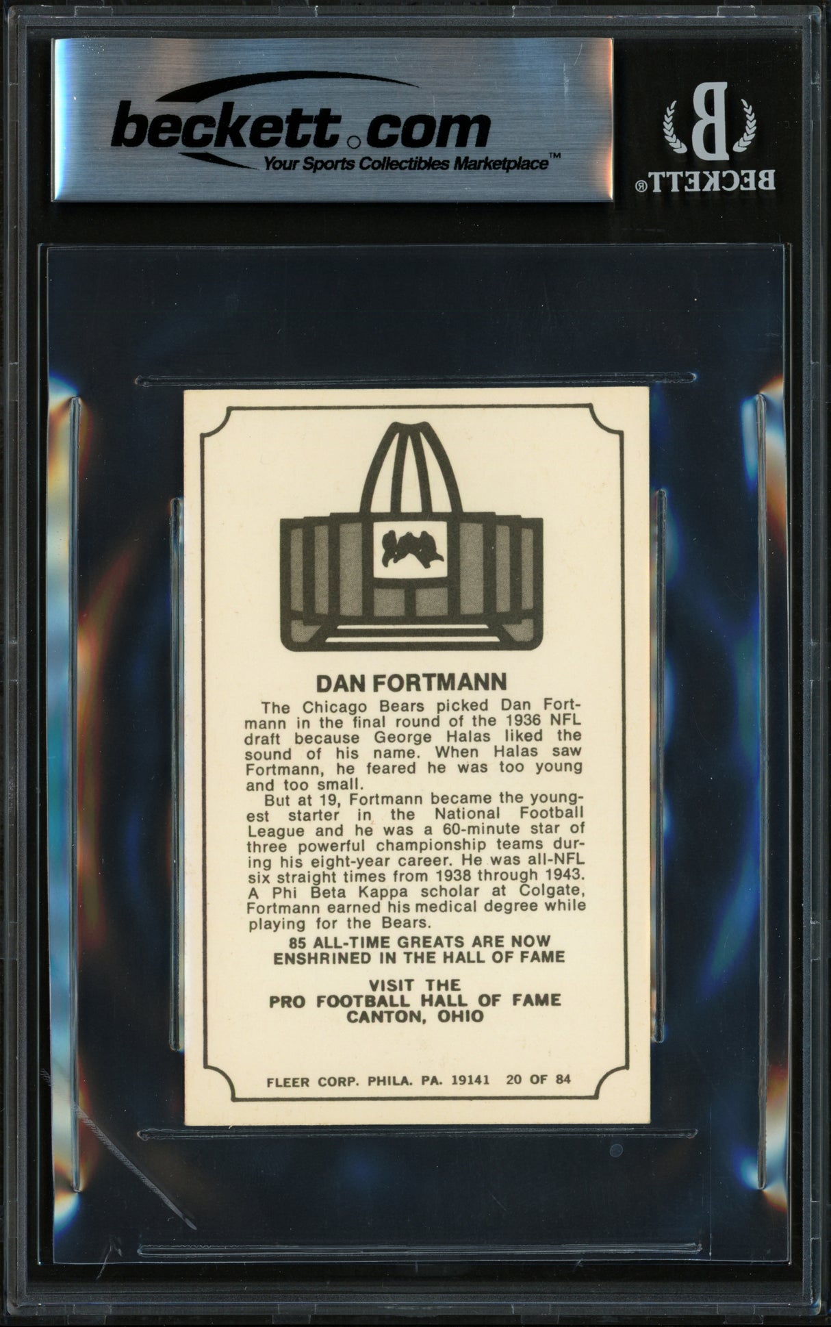 Dan Fortmann Autographed 1975 Fleer Card #20 Chicago Bears Beckett BAS #17856747