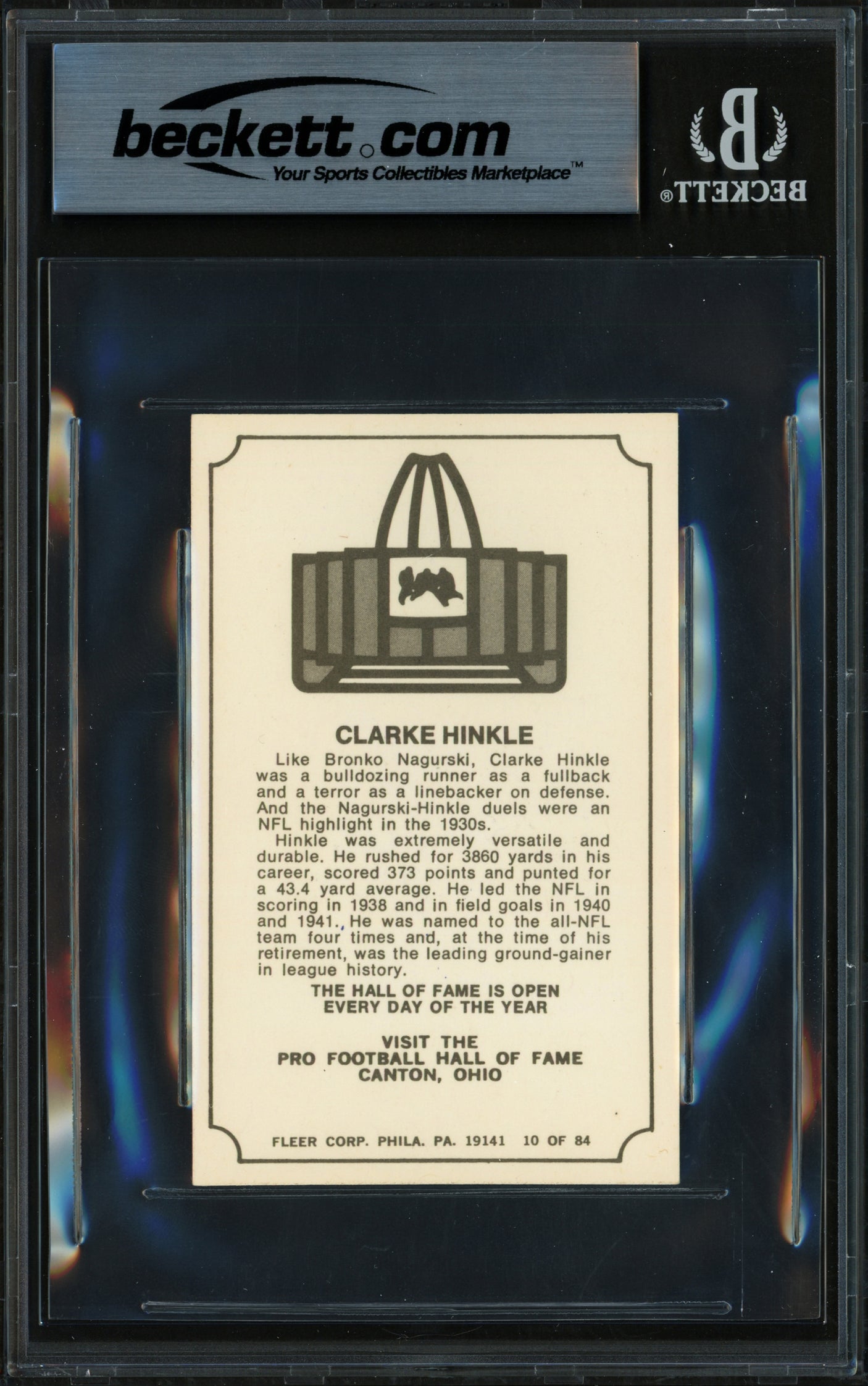 Clarke Hinkle Autographed 1975 Fleer Card #10 Green Bay Packers Beckett BAS #17856752