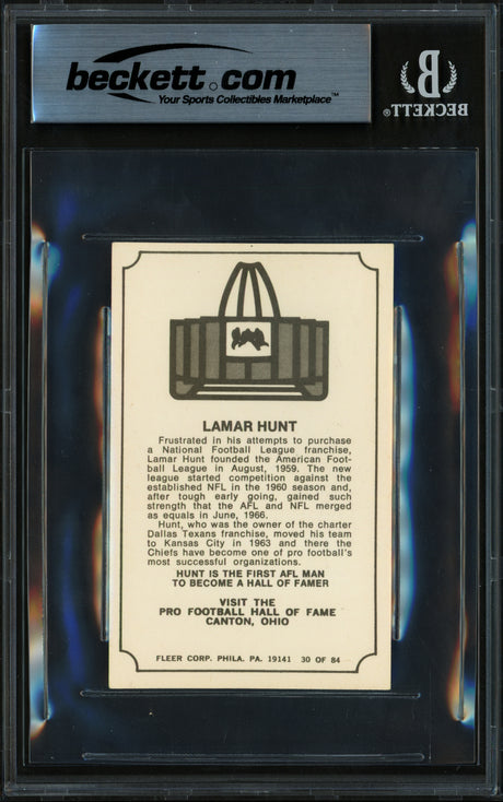 Lamar Hunt Autographed 1975 Fleer Card #30 Kansas City Chiefs Beckett BAS #17856756