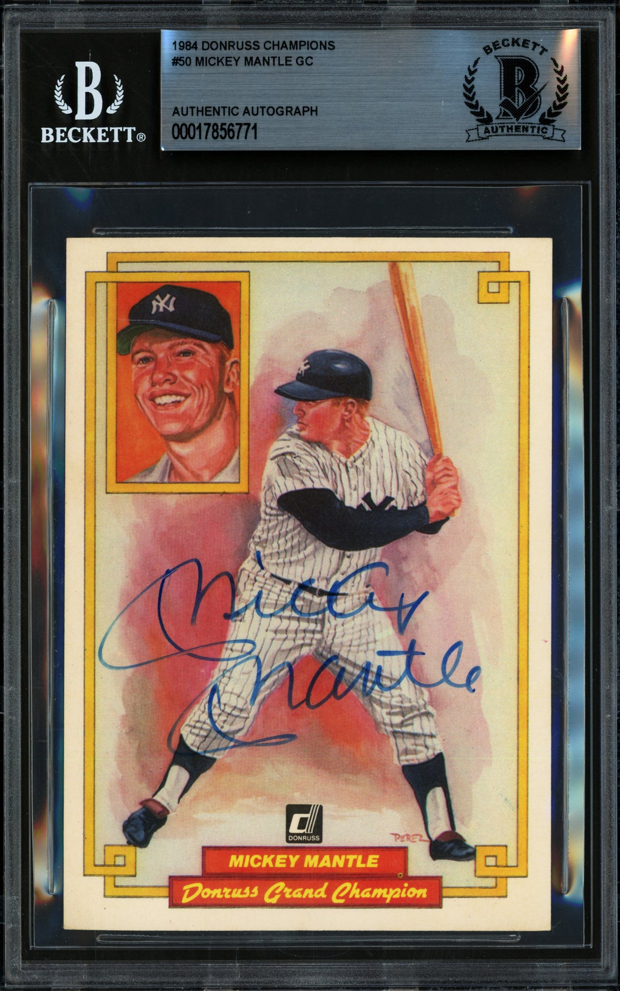 Mickey Mantle Autographed 1984 Donruss Grand Champions Card #50 New York Yankees Beckett BAS #17856771