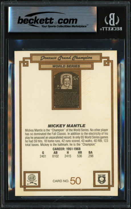 Mickey Mantle Autographed 1984 Donruss Grand Champions Card #50 New York Yankees Beckett BAS #17856771