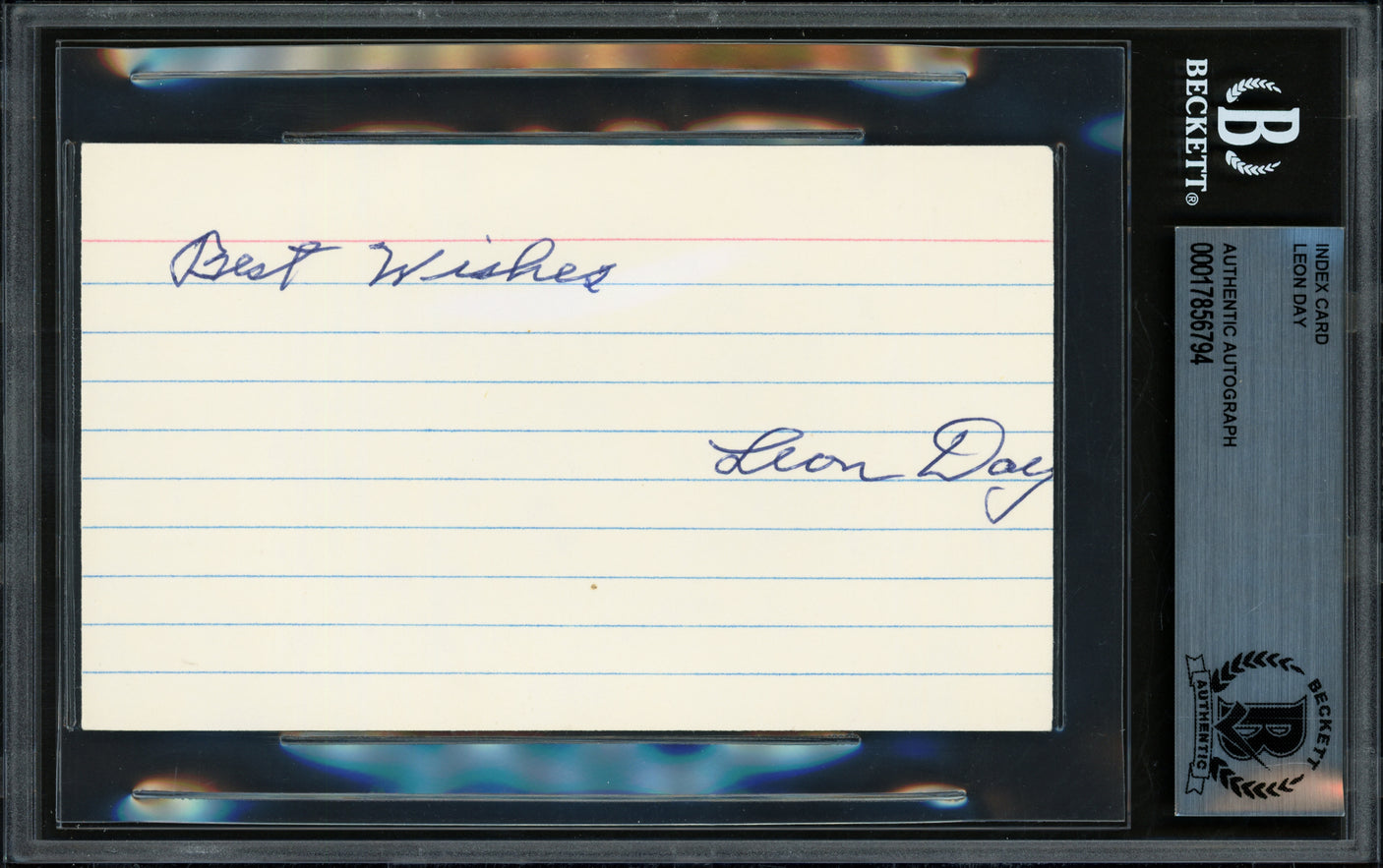 Leon Day Autographed 3x5 Index Card Negro Leagues "Best wishes" Beckett BAS #17856794