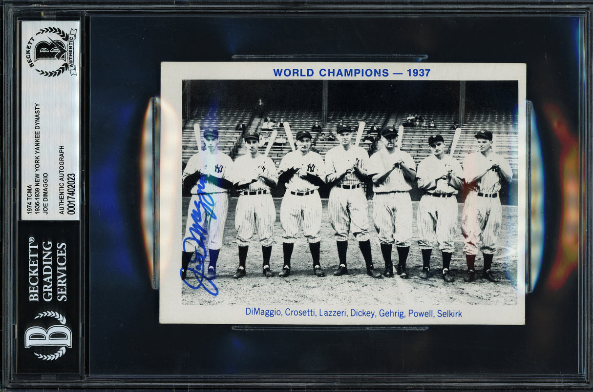 Joe DiMaggio Autographed 1974 36-'39 Yankee Dynasty TCMA Card New York Yankees Beckett BAS #17402023