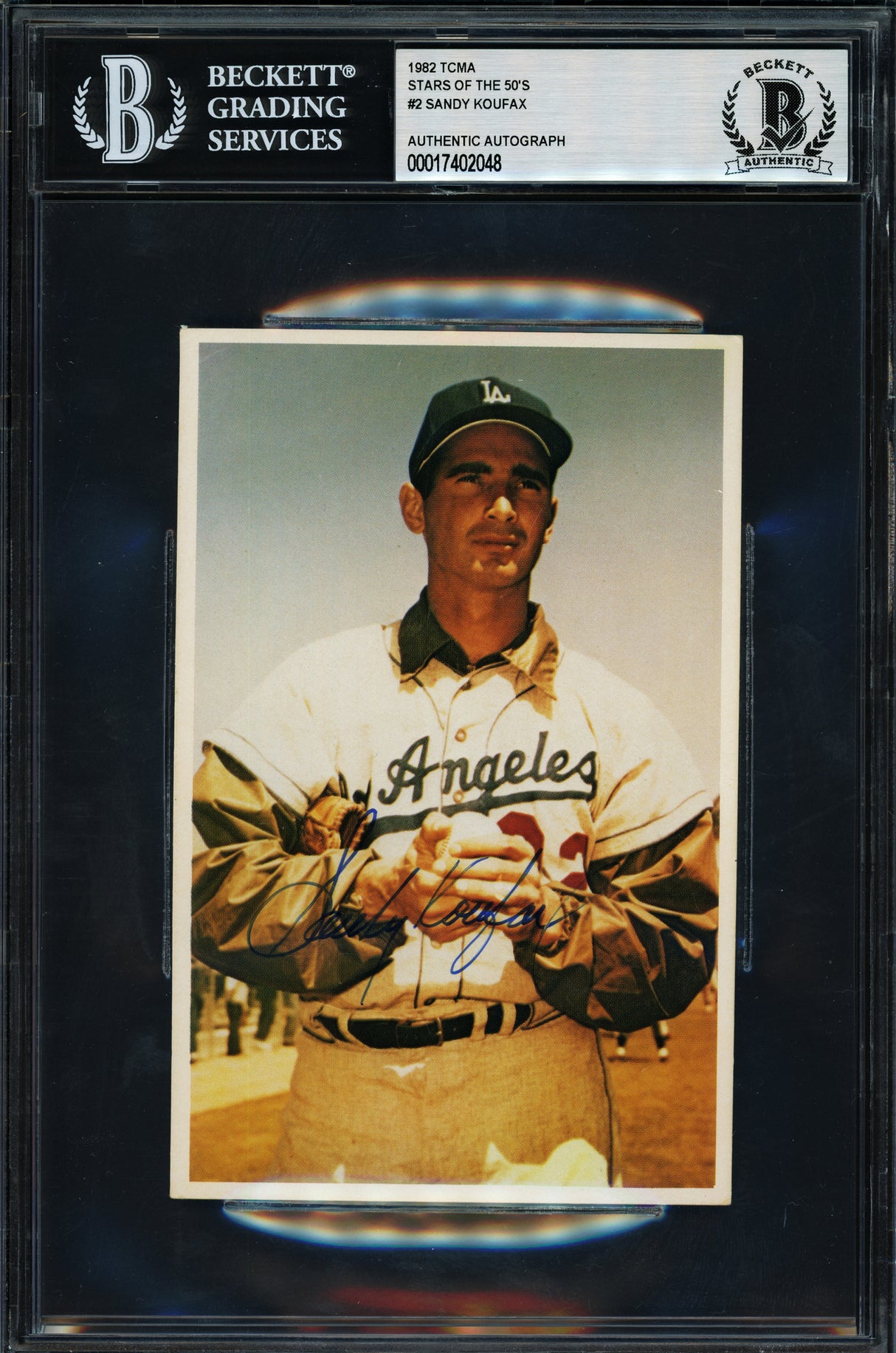Sandy Koufax Autographed 1982 TCMA Card #2 Los Angeles Dodgers Beckett BAS #17402048