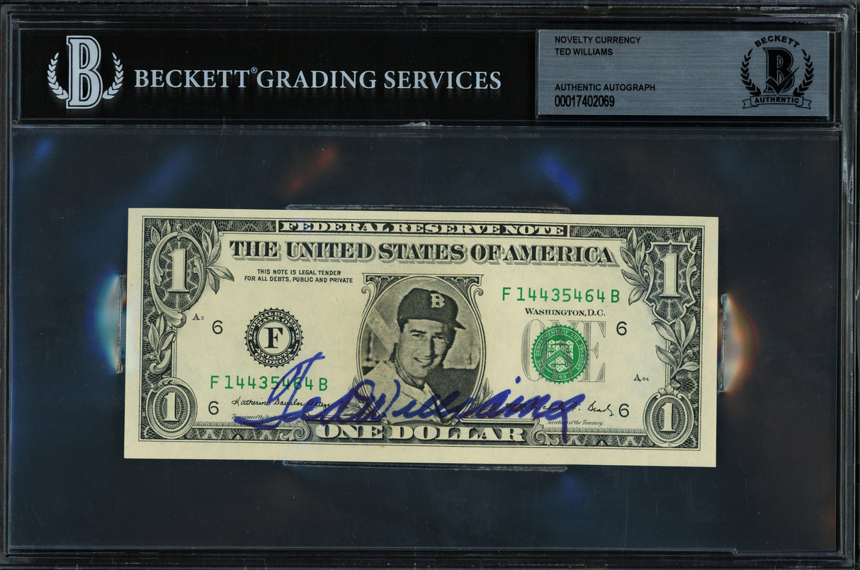 Ted Williams Autographed $1 Bill Currency Boston Red Sox Beckett BAS #17402069