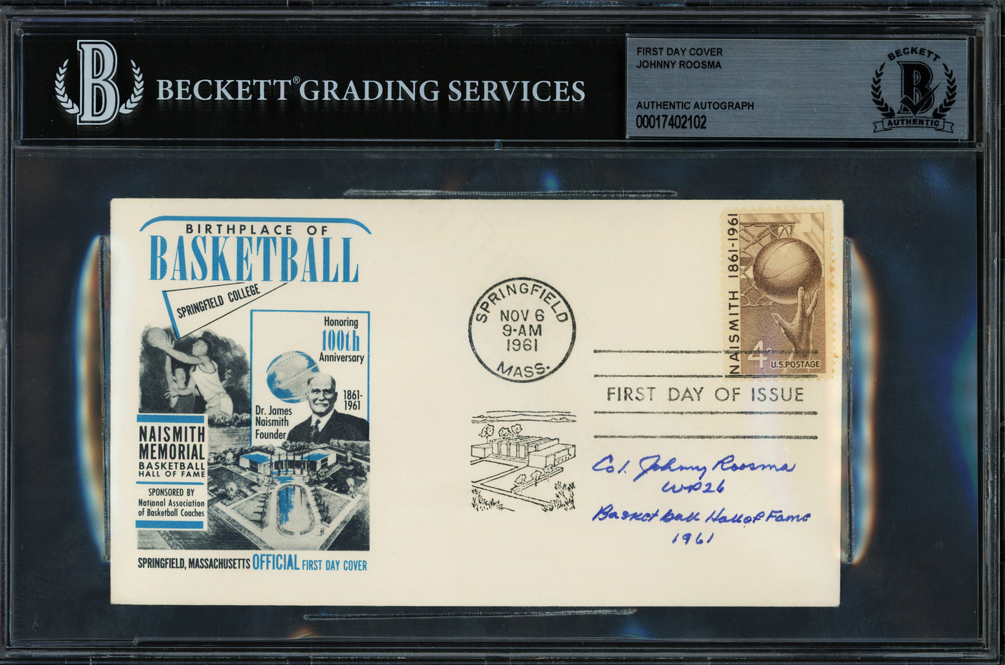 Col Johnny Roosma Autographed 1961 First Day Cover Army Beckett BAS #17402102