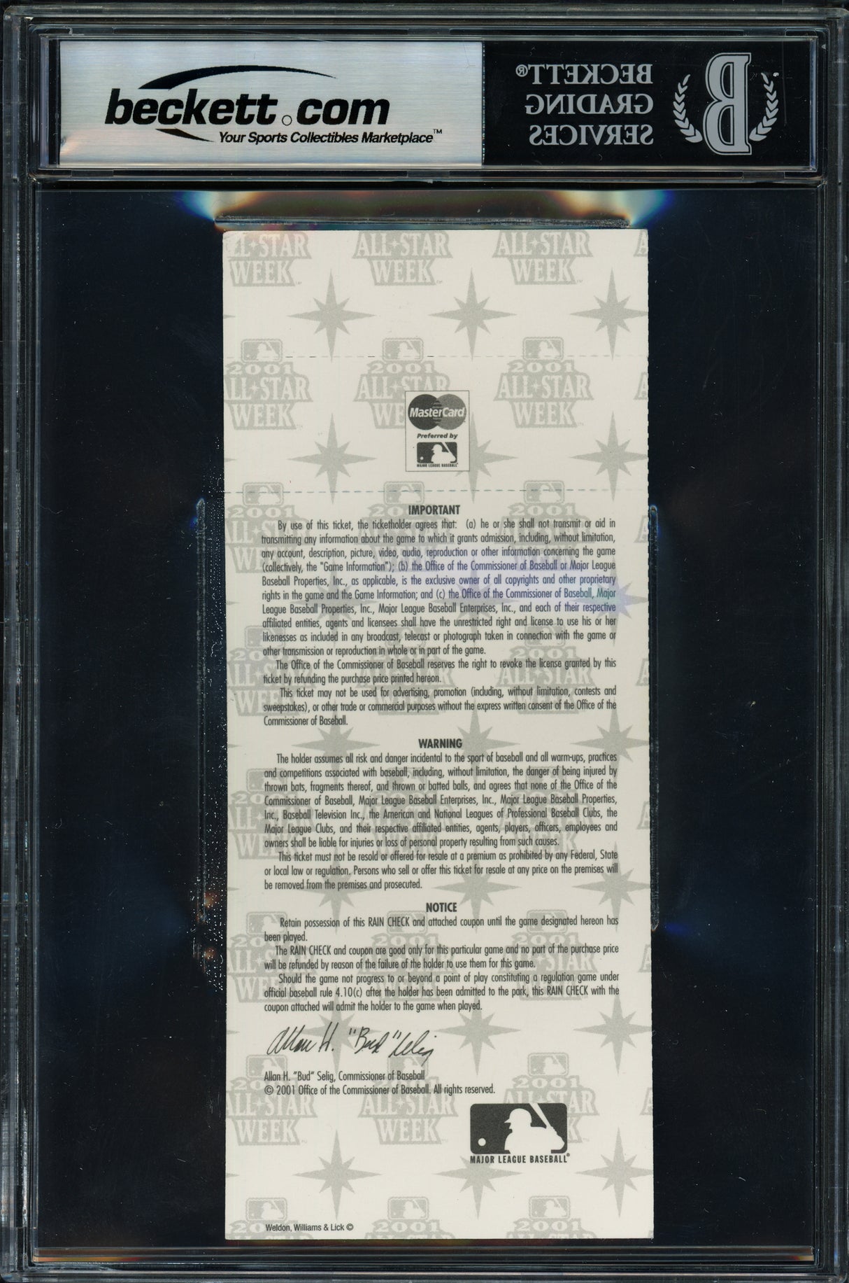 Ichiro Suzuki Autographed 2001 All Star Game Ticket Seattle Mariners "1st ASG" Beckett BAS #17402333