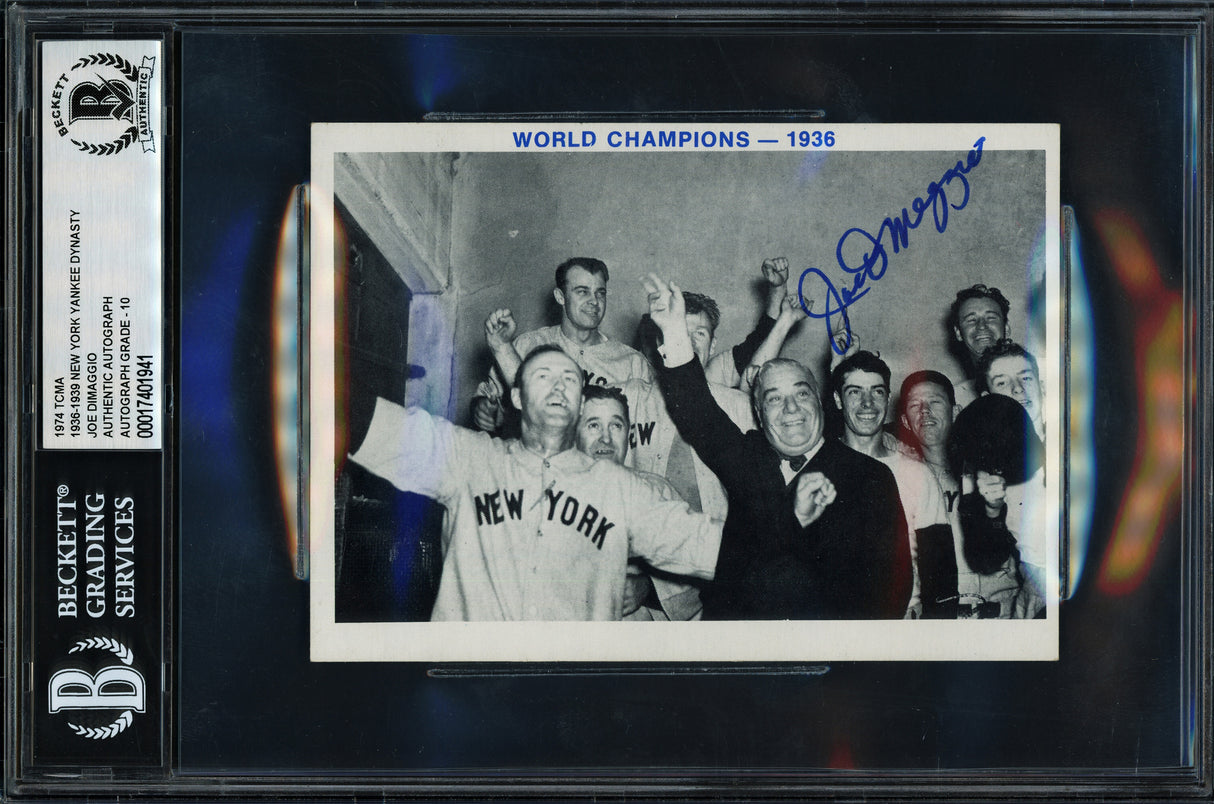 Joe DiMaggio Autographed 1974 36-'39 Yankee Dynasty TCMA 4x5.5 Card New York Yankees Auto Grade Gem Mint 10 Beckett BAS #17401941