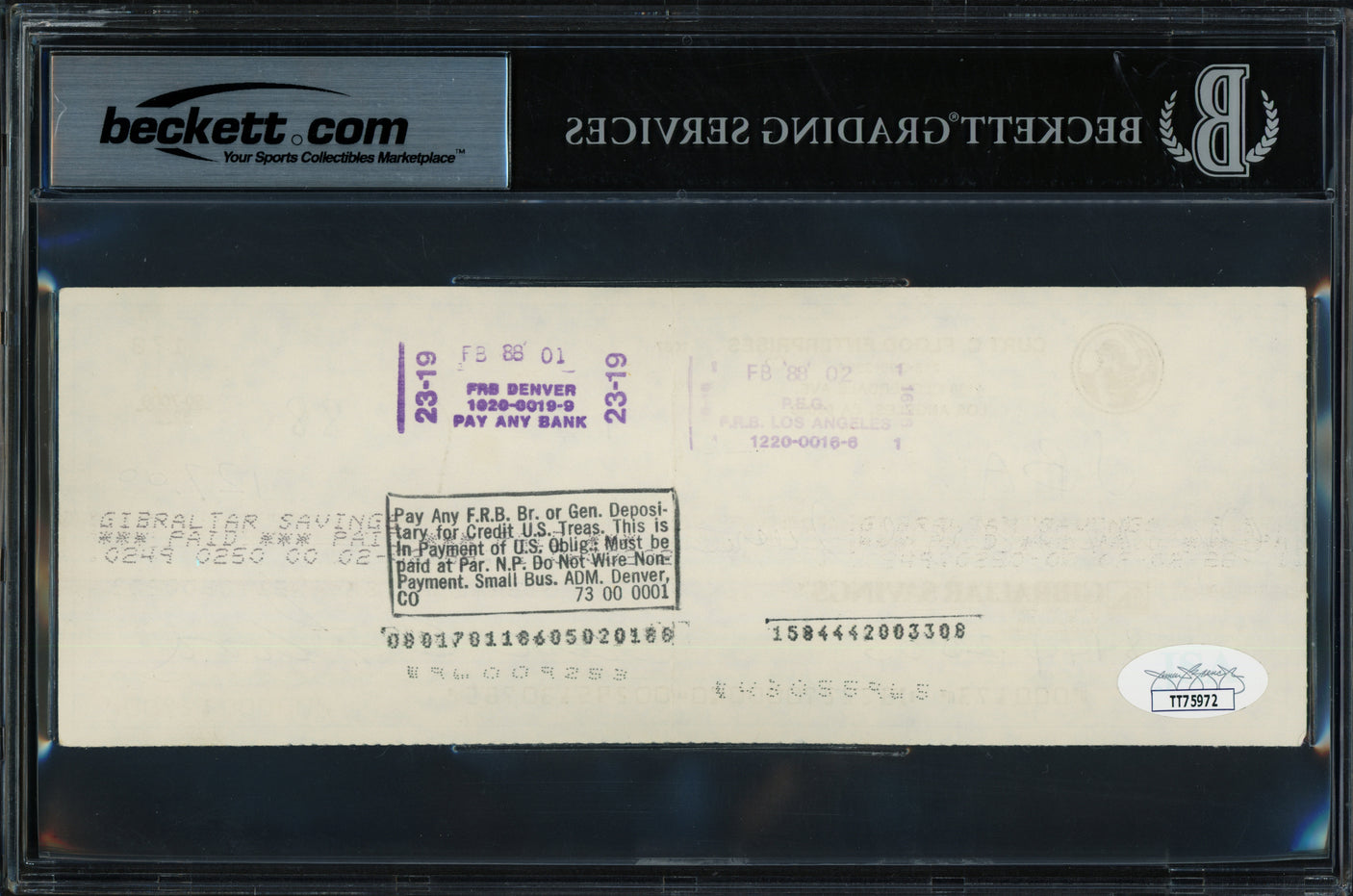 Curt Flood Autographed Check St. Louis Cardinals Beckett BAS #17857440