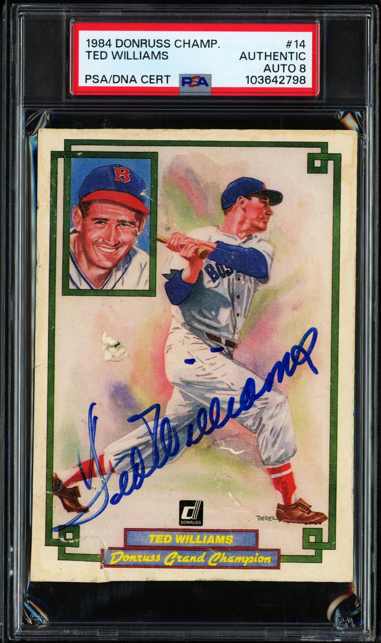 Ted Williams Autographed 1984 Donruss Champions Card #14 Boston Red Sox PSA/DNA #103642798