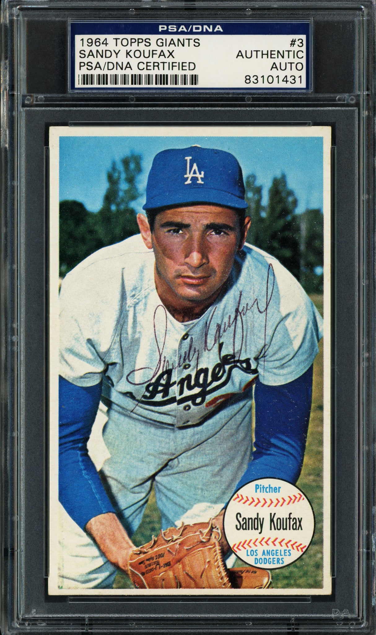 Sandy Koufax Autographed 1964 Topps Giants Card #3 Los Angeles Dodgers PSA/DNA #83101431