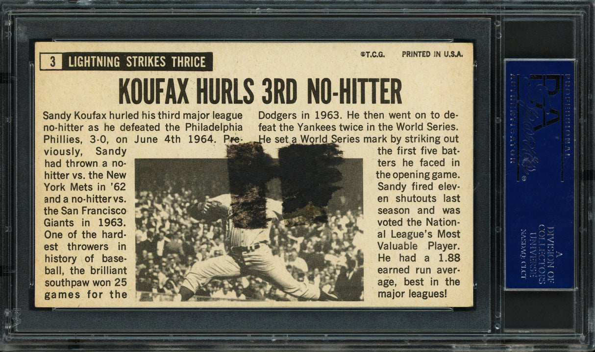 Sandy Koufax Autographed 1964 Topps Giants Card #3 Los Angeles Dodgers PSA/DNA #83101431