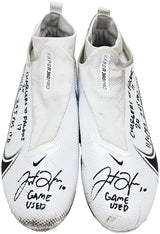 Justin Herbert Autographed Pair Of Game Used White & Black Nike Vapor 360 Pro Cleats Los Angeles Chargers "Game Used, Chargers 20 vs Falcons 17, 11/6/22, 245 Yds, & 1 TD" Beckett BAS Witness #W453564 & #W453565