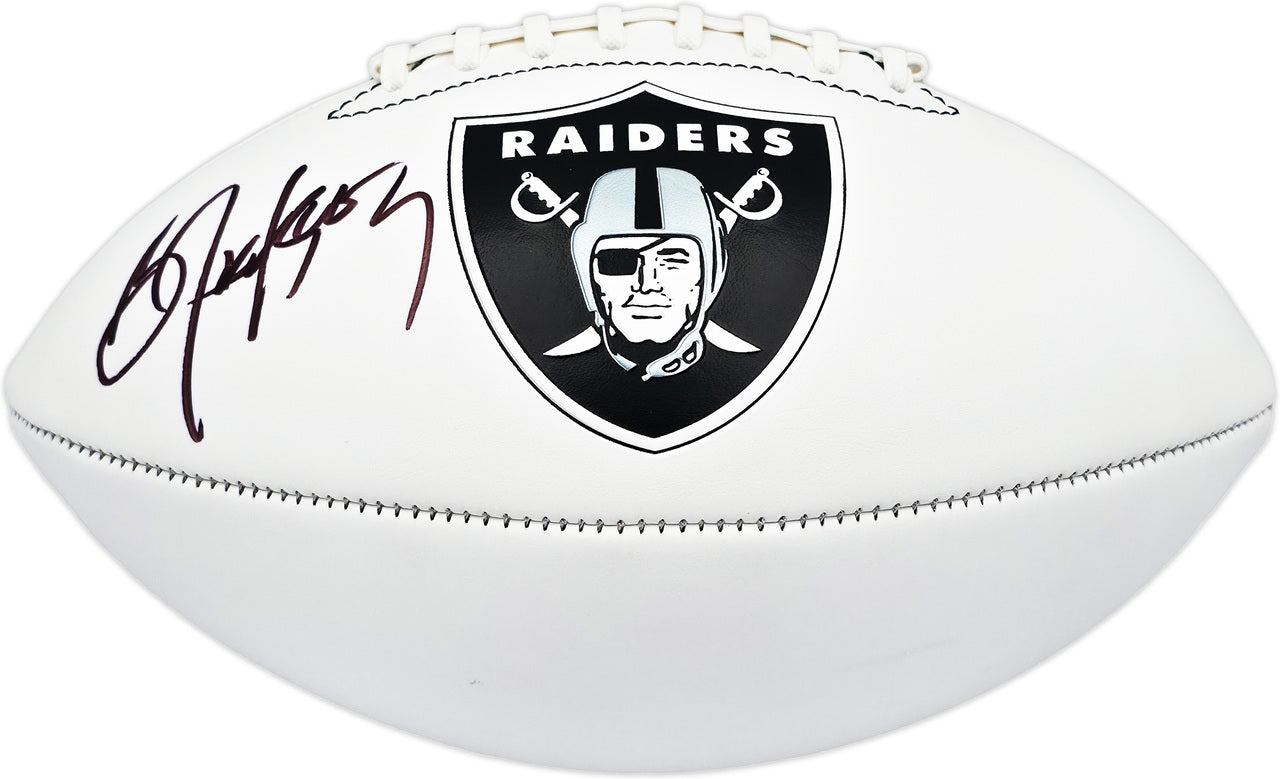 Bo Jackson Autographed Oakland Raiders White Logo Football Beckett BAS Witness Stock #239857