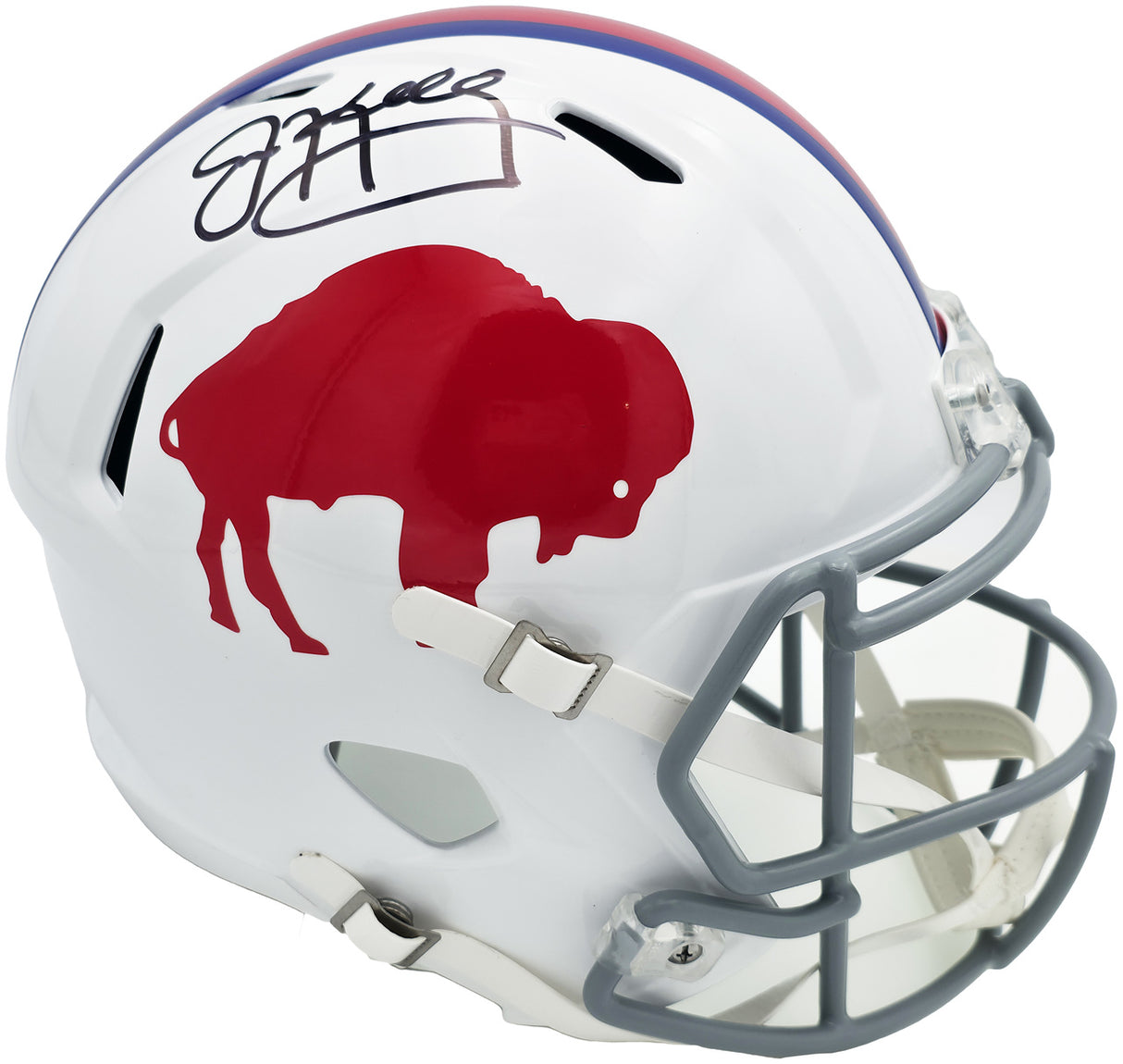 Jim Kelly Autographed Buffalo Bills White Full Size Replica Classic Helmet Beckett BAS Witness Stock #241390