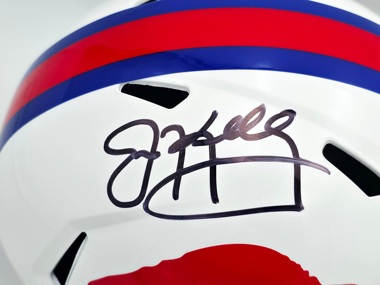 Jim Kelly Autographed Buffalo Bills White Full Size Replica Classic Helmet Beckett BAS Witness Stock #241390