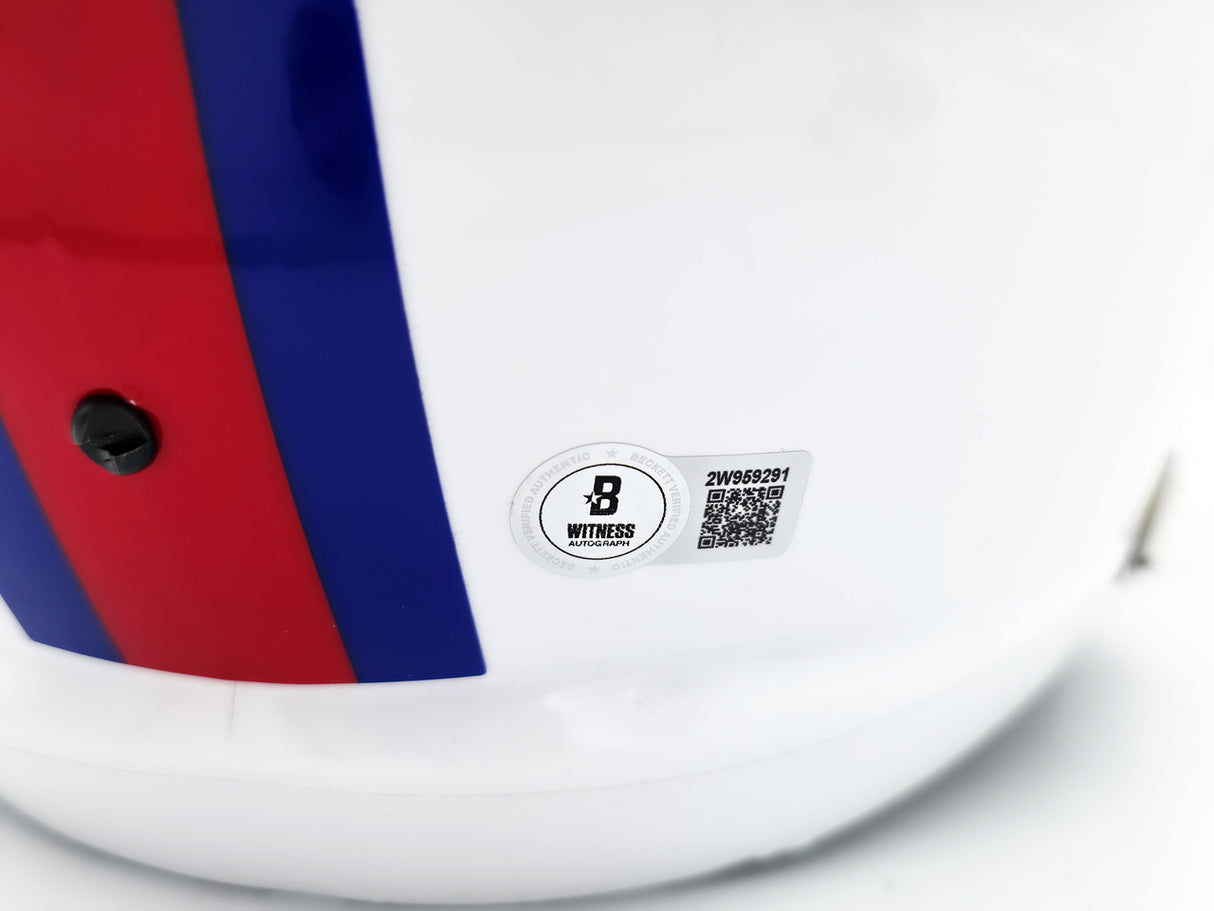 Jim Kelly Autographed Buffalo Bills White Full Size Replica Classic Helmet Beckett BAS Witness Stock #241390
