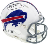 Jim Kelly Autographed Buffalo Bills 2011-20 Throwback White Speed Mini Helmet Beckett BAS Witness Stock #241392