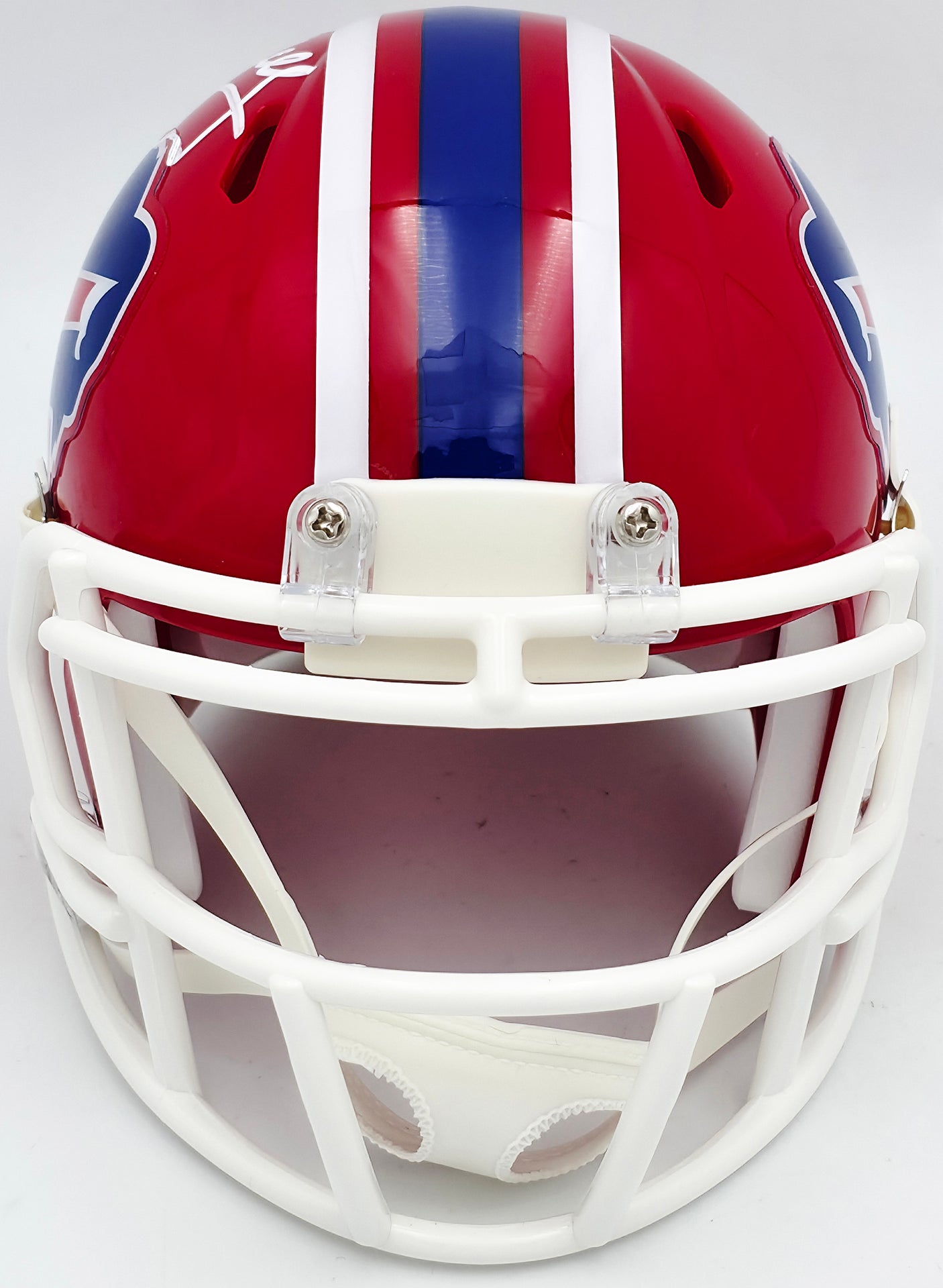 Jim Kelly Autographed Buffalo Bills 1987-01 Throwback Red Speed Mini Helmet Beckett BAS Witness Stock #241391