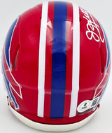 Jim Kelly Autographed Buffalo Bills 1987-01 Throwback Red Speed Mini Helmet Beckett BAS Witness Stock #241391