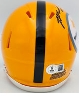 James Harrison Autographed Pittsburgh Steelers Throwback Gold Speed Mini Helmet Beckett BAS Witness Stock #241384