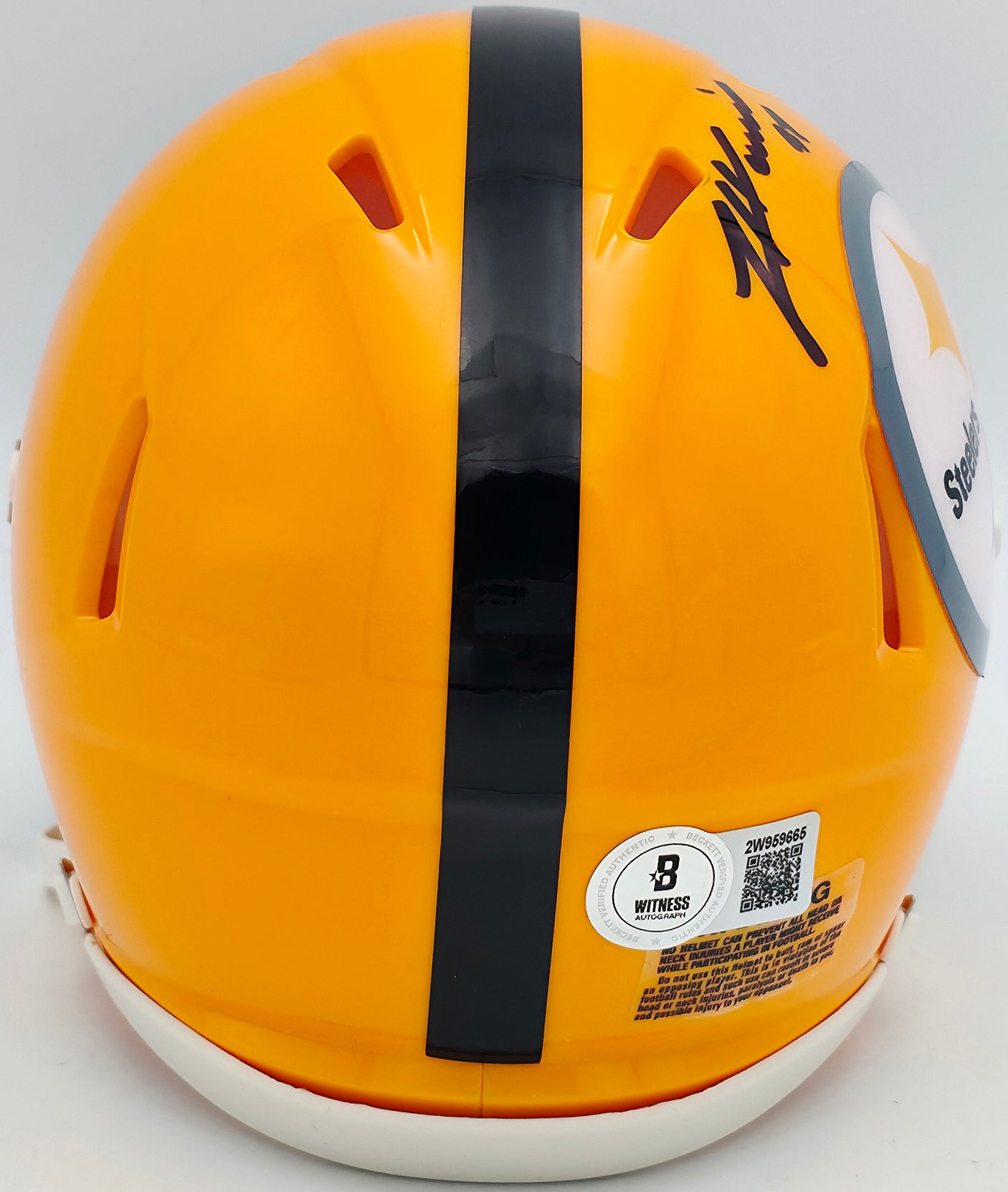 James Harrison Autographed Pittsburgh Steelers Throwback Gold Speed Mini Helmet Beckett BAS Witness Stock #241384