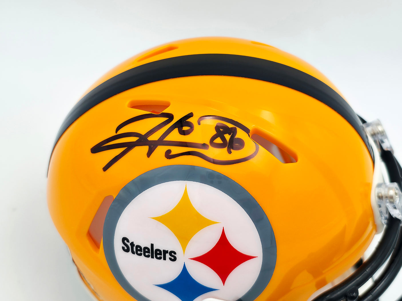 Hines Ward Autographed Pittsburgh Steelers Throwback Gold Speed Mini Helmet Beckett BAS Witness Stock #241387