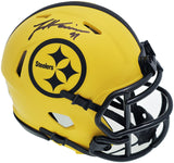 James Harrison Autographed Pittsburgh Steelers Gold Rave Speed Mini Helmet Beckett BAS Witness Stock #241385