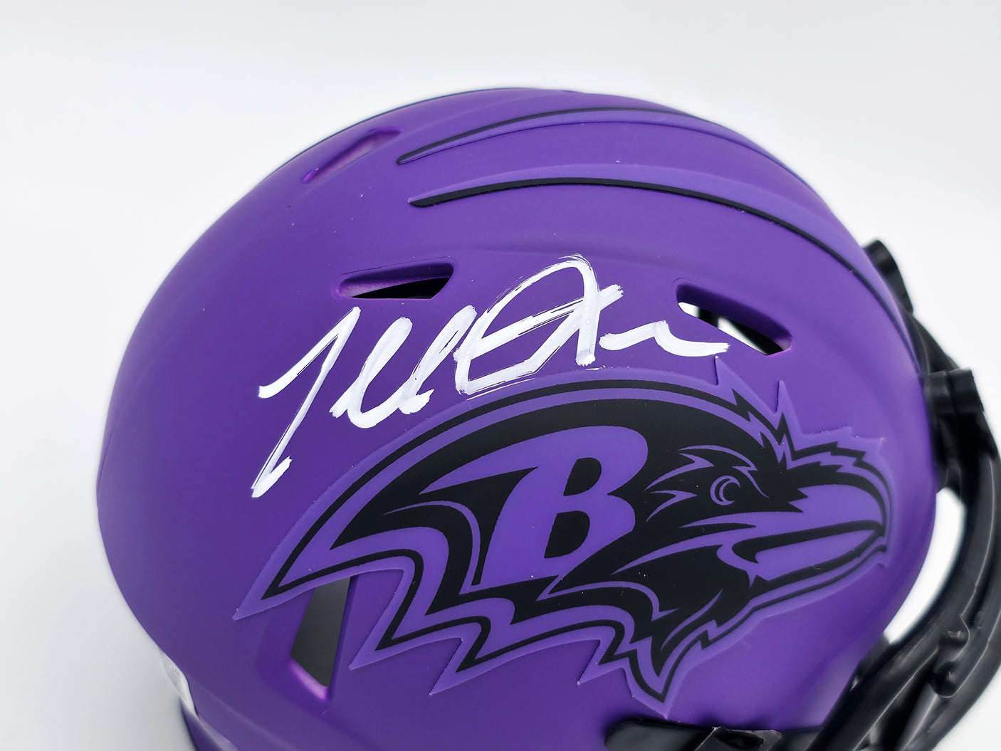 Terrell Suggs Autographed Baltimore Ravens Purple Speed Rave Mini Helmet Beckett BAS Witness Stock #241396
