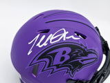 Terrell Suggs Autographed Baltimore Ravens Purple Speed Rave Mini Helmet Beckett BAS Witness Stock #241396
