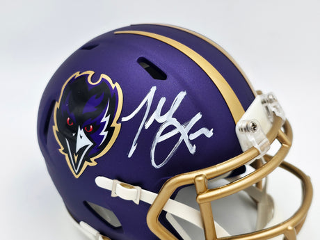 Terrell Suggs Autographed Baltimore Ravens 2024 Alt Purple Speed Mini Helmet Beckett BAS Witness Stock #241395