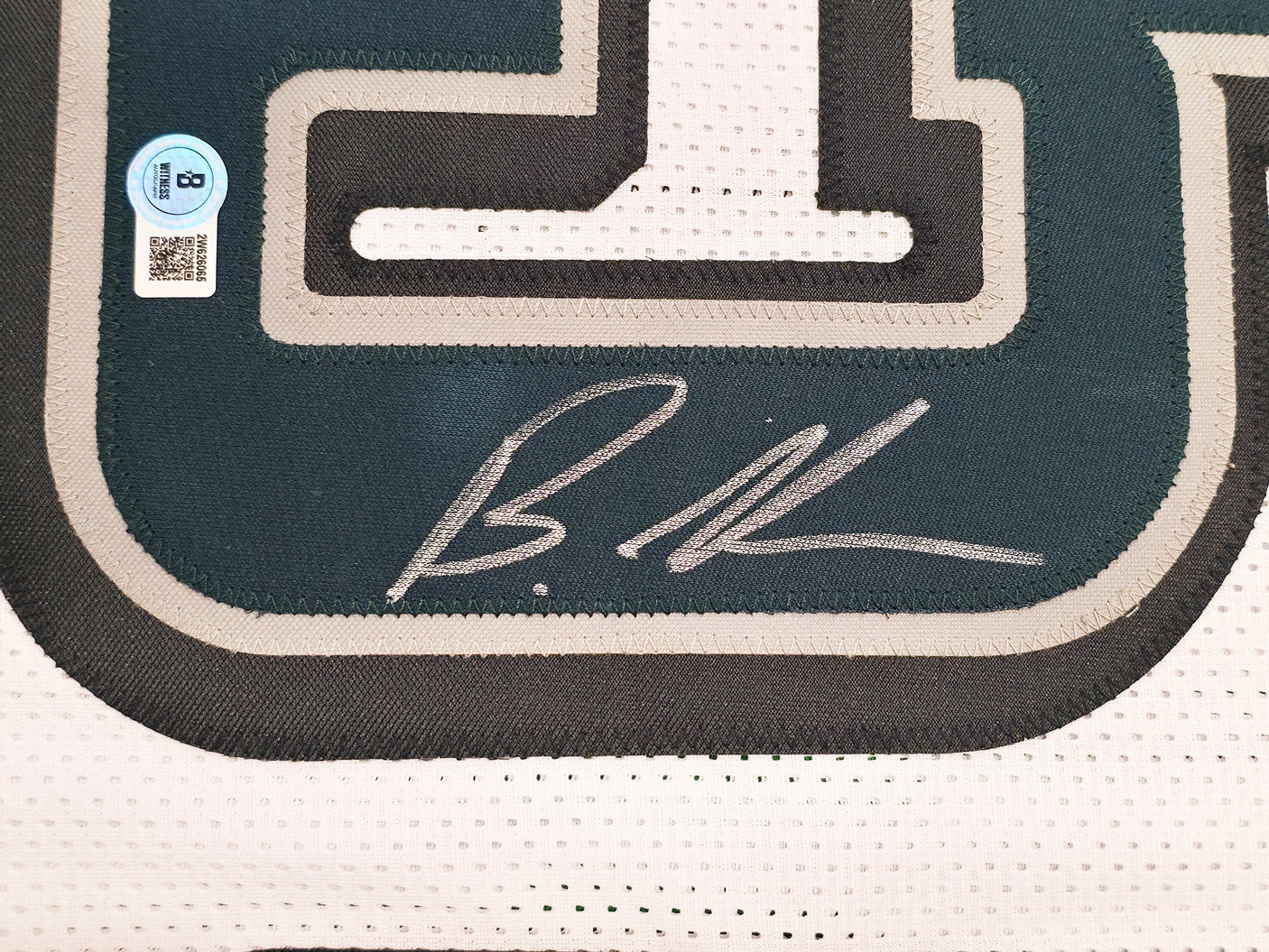 Philadelphia Eagles Brandon Graham Autographed White Super Bowl Stats Jersey Beckett BAS Witness Stock #239892