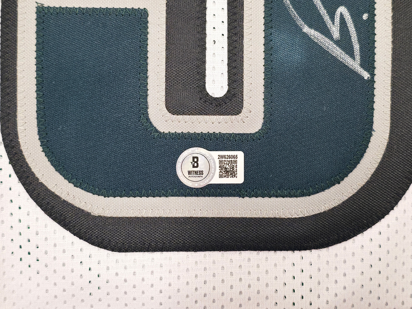 Philadelphia Eagles Brandon Graham Autographed White Super Bowl Stats Jersey Beckett BAS Witness Stock #239892