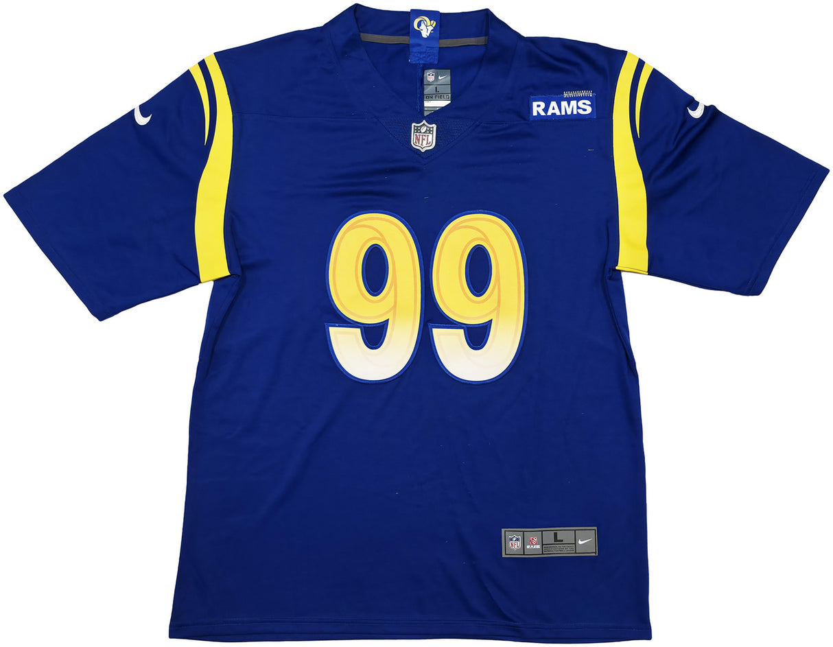 Los Angeles Rams Aaron Donald Autographed Blue Nike On Field Jersey Size L Beckett BAS Witness Stock #241360