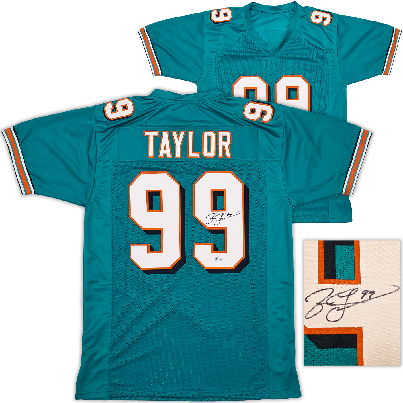 Miami Dolphins Jason Taylor Autographed Teal Jersey Beckett BAS Witness Stock #239803