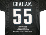 Philadelphia Eagles Brandon Graham Autographed Black Super Bowl Stats Jersey Beckett BAS Witness Stock #239891
