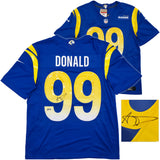 Los Angeles Rams Aaron Donald Autographed Blue Nike Dri Fit Jersey Size L Beckett BAS Witness Stock #241359