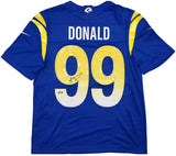 Los Angeles Rams Aaron Donald Autographed Blue Nike Dri Fit Jersey Size L Beckett BAS Witness Stock #241359
