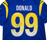 Los Angeles Rams Aaron Donald Autographed Blue Nike Dri Fit Jersey Size L Beckett BAS Witness Stock #241359