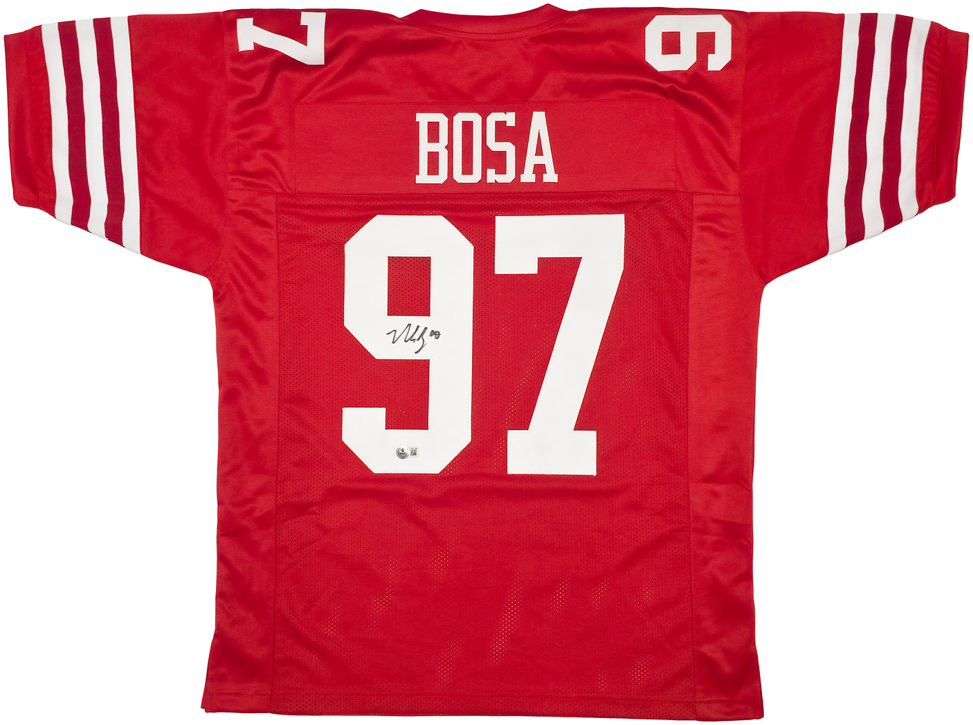 San Francisco 49ers Nick Bosa Autographed Red Jersey Beckett BAS Witness Stock #239850