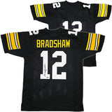 Pittsburgh Steelers Terry Bradshaw Autographed Black Jersey Beckett BAS Witness Stock #239865