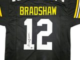 Pittsburgh Steelers Terry Bradshaw Autographed Black Jersey Beckett BAS Witness Stock #239865