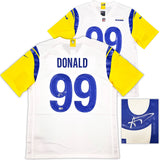Los Angeles Rams Aaron Donald Autographed White Nike On Field Jersey Size L Beckett BAS Witness Stock #241358