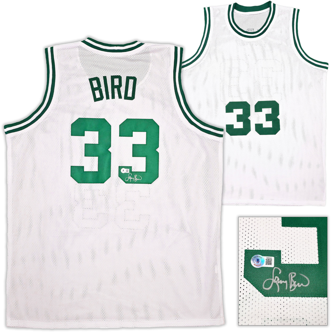 Boston Celtics Larry Bird Autographed White Jersey Beckett BAS Witness Stock #239864